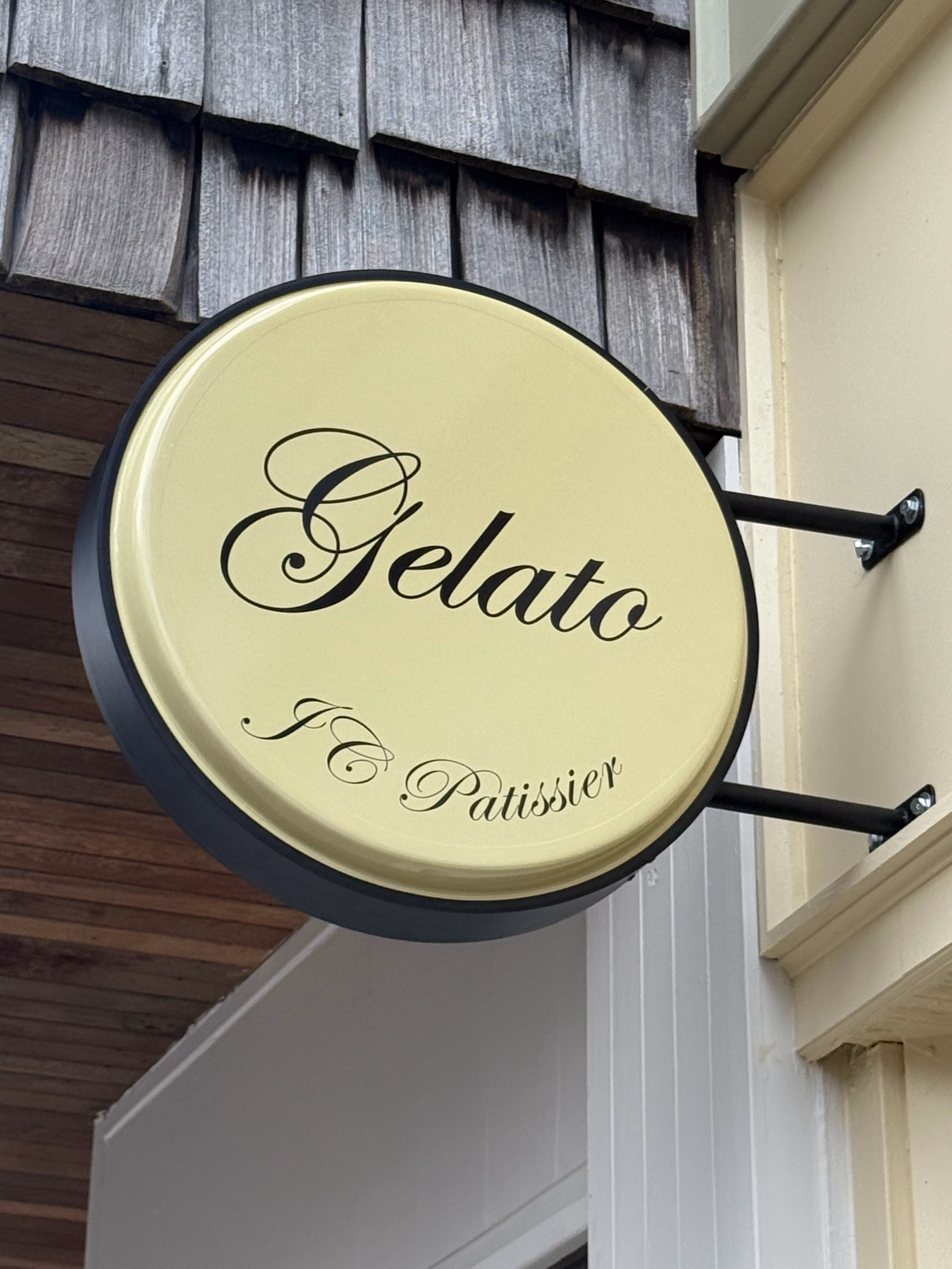 The gelato sign in the café window