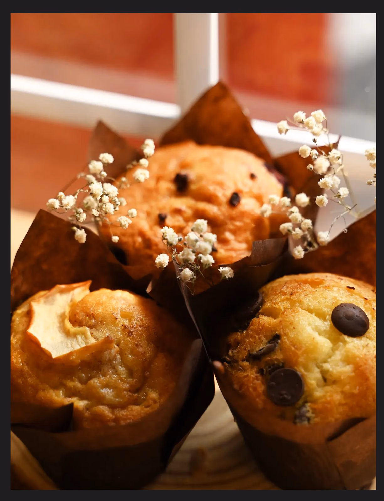 Chocolate chip muffins in tulip cases