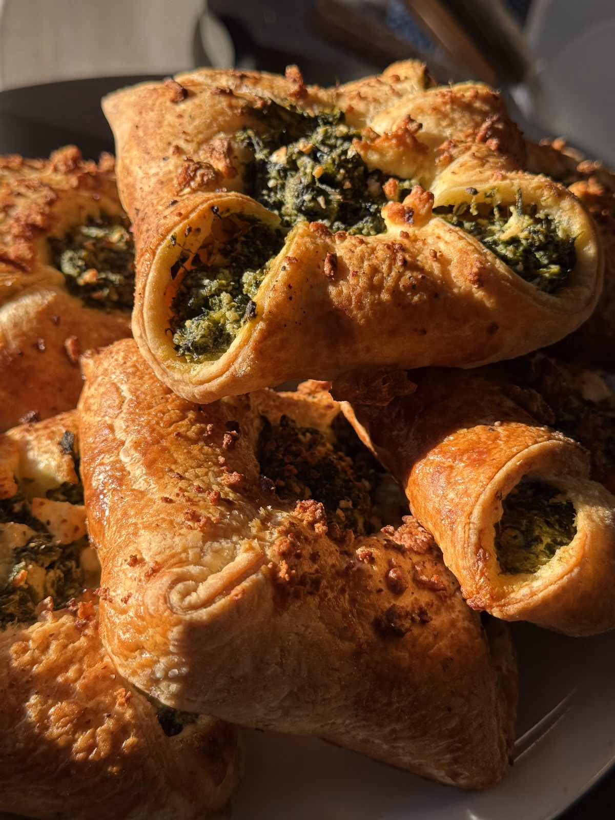 Spinach and feta danish pastries fresh from the oven